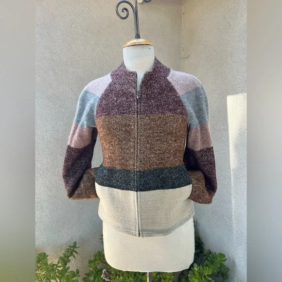 Dries Van Noten wool blend short jacket stripes earth tones Sz 38 XS